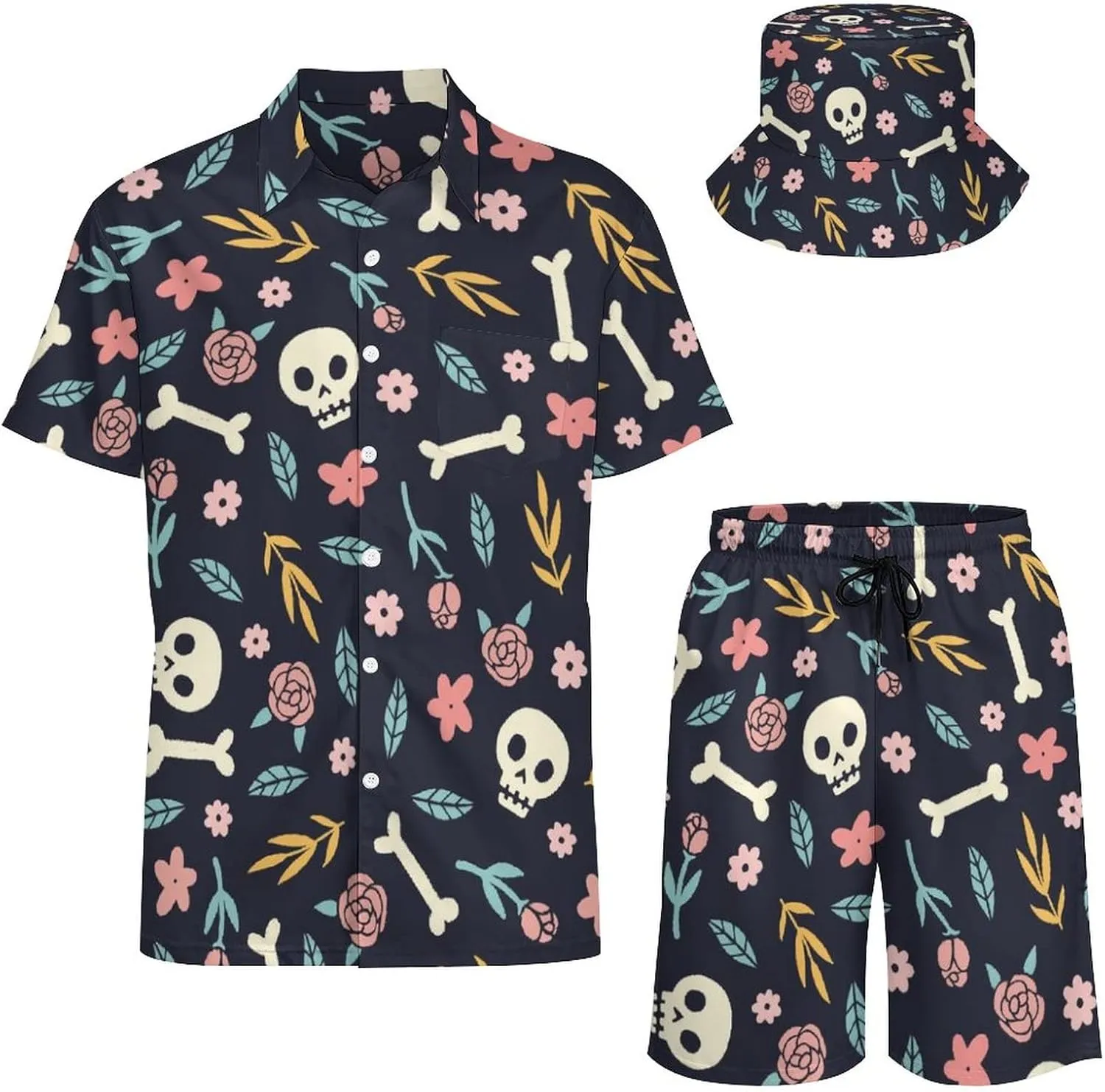 Mens Galaxy Shirts and Shorts Set 2 Piece with Bucket Hats