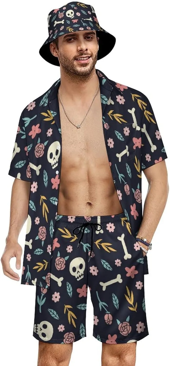 Mens Galaxy Shirts and Shorts Set 2 Piece with Bucket Hats