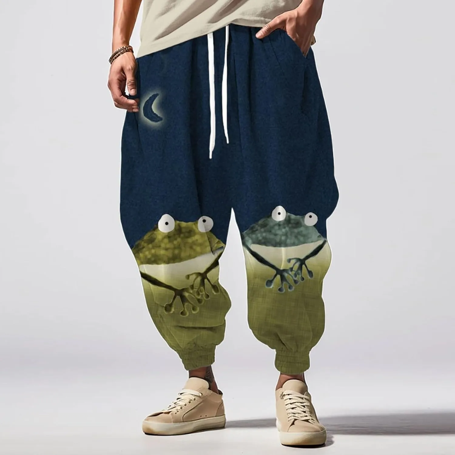Mens Harem Pants Loose Waist Casual Hippie Pants Sweatpants Mens Hip Hop Harem Pants Martial Arts Pants Kung Fu