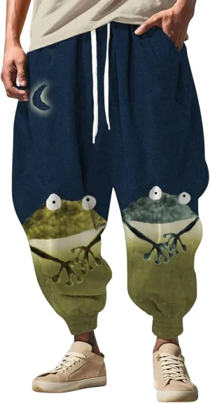 Mens Harem Pants Loose Waist Casual Hippie Pants Sweatpants Mens Hip Hop Harem Pants Martial Arts Pants Kung Fu