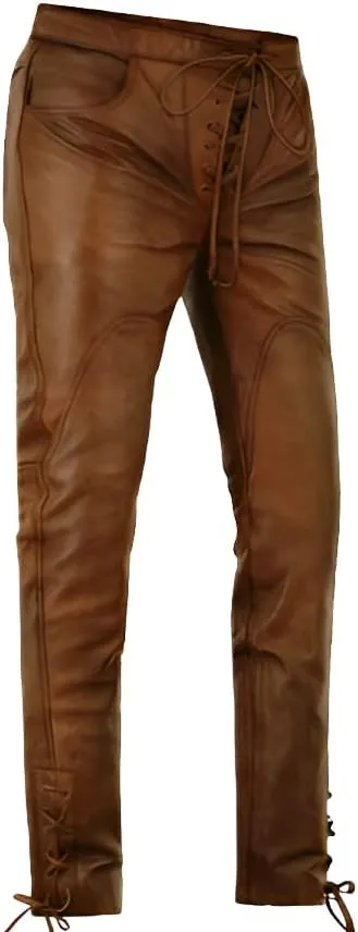 Men's Leather Motorcycle Pant Real Native American Hand Made Cowboy Style Cowhide Leather Pant