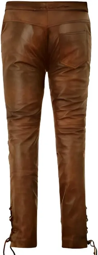 Men's Leather Motorcycle Pant Real Native American Hand Made Cowboy Style Cowhide Leather Pant