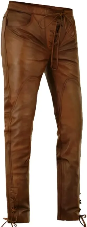 Men's Leather Motorcycle Pant Real Native American Hand Made Cowboy Style Cowhide Leather Pant
