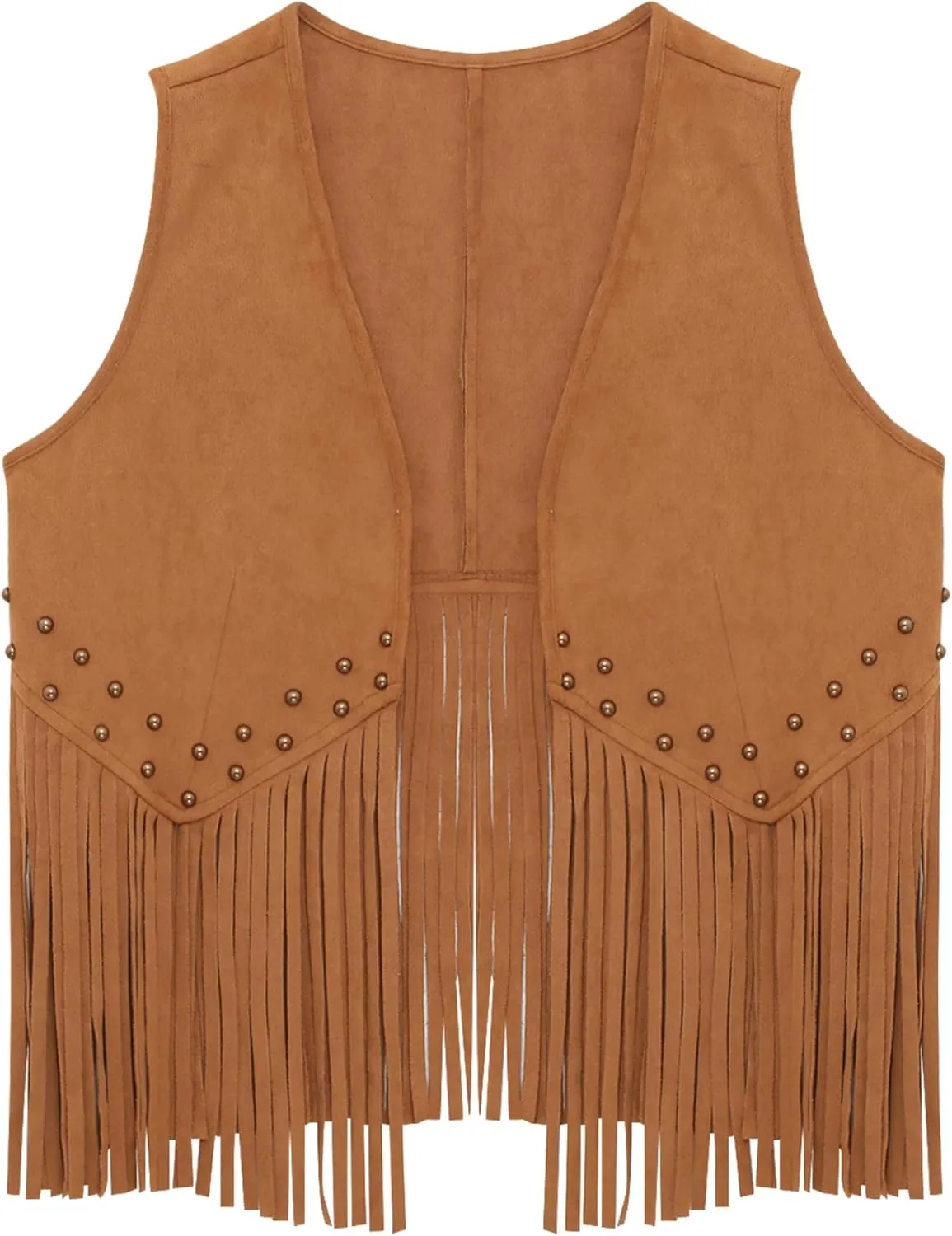 Mens Sleeveless Faux Suede Fringe Jackets Western Cowboy Open Front Vest 70s Hippie Cardigan
