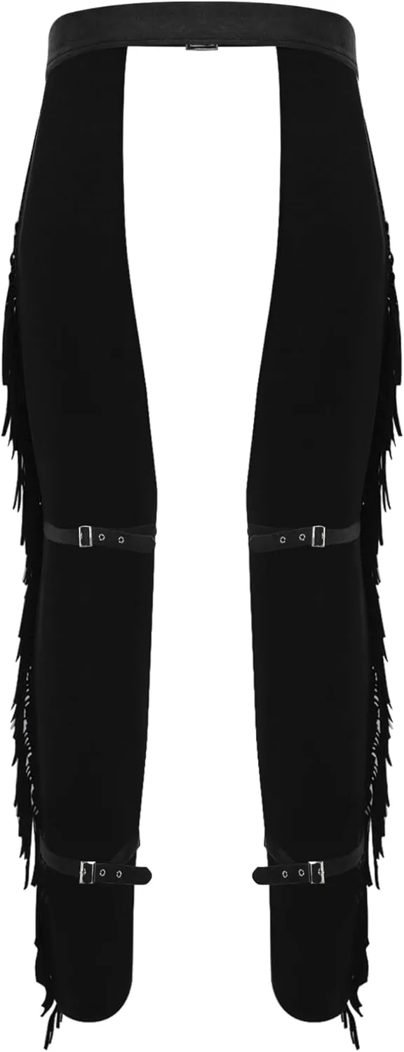 Mens Suede Fringe Cowboy Chaps Tassels Cowboy Western Pants Halloween Costume Outfits