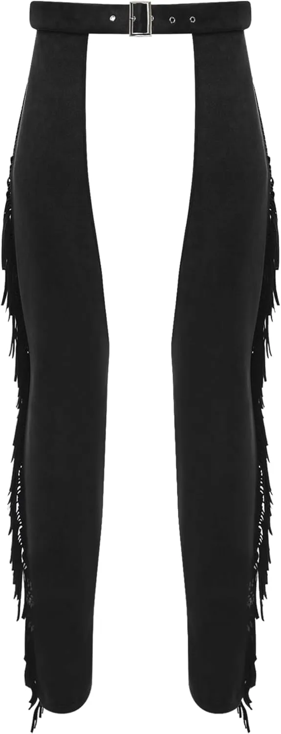 Mens Suede Fringe Cowboy Chaps Tassels Cowboy Western Pants Halloween Costume Outfits