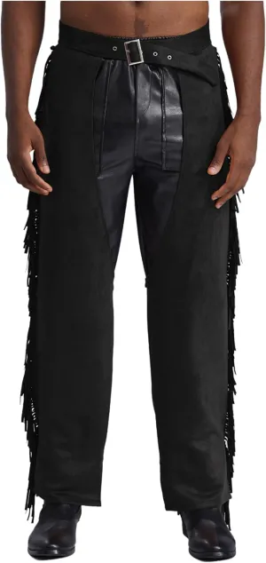 Mens Suede Fringe Cowboy Chaps Tassels Cowboy Western Pants Halloween Costume Outfits
