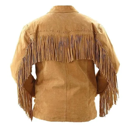 Men's Suede Leather Fringed Jacket with Beadwork