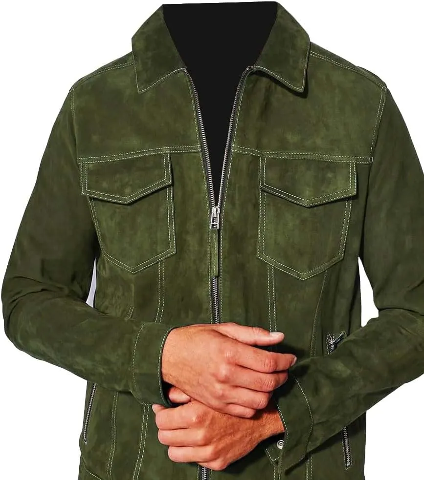Mens Suede Leather Trucker Jacket Western Style Cowboy Leather Suede Jacket Trucker Suede Jacket For Mens