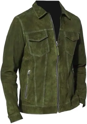 Mens Suede Leather Trucker Jacket Western Style Cowboy Leather Suede Jacket Trucker Suede Jacket For Mens