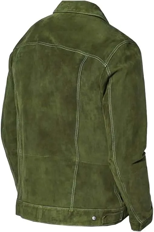 Mens Suede Leather Trucker Jacket Western Style Cowboy Leather Suede Jacket Trucker Suede Jacket For Mens