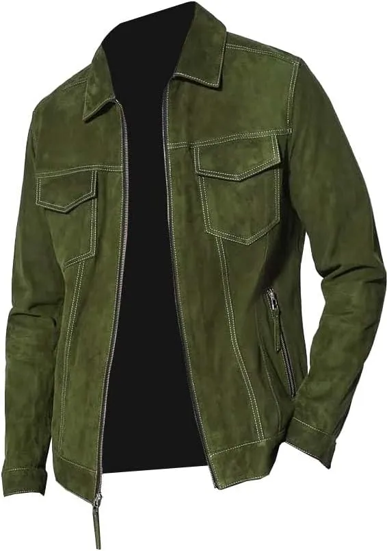 Mens Suede Leather Trucker Jacket Western Style Cowboy Leather Suede Jacket Trucker Suede Jacket For Mens