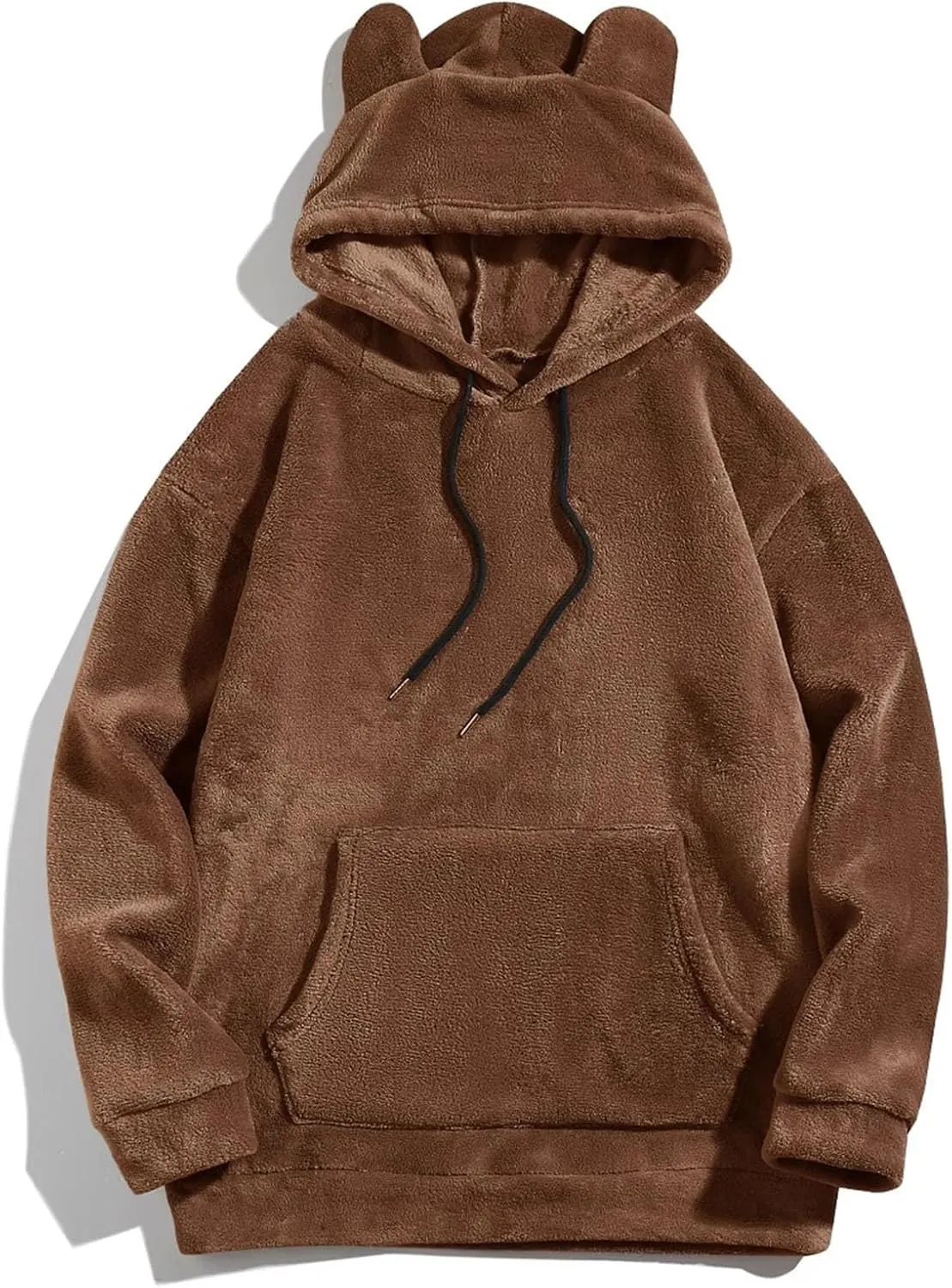 Men's Teddy Bear Ear Hoodies Pullover Oversized Long Sleeve Fuzzy Fleece Hooded Sweatshirts Soft Warm Plush Homewear