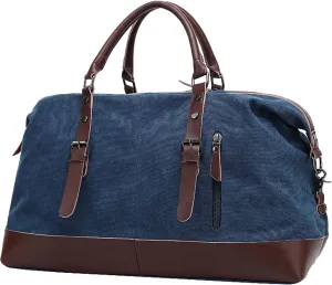 Men's Vintage Travel Bags Canvas Carry On Overnight Duffle Bag Unisex for Hiking Camping Outdoors Bag (Blue)