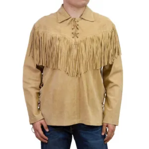Men's Western Beige Buckskin Suede Leather  Mountain Man Fringe MMS110