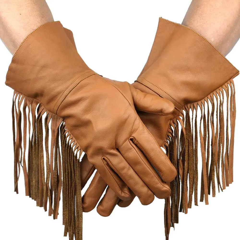 MEN'S WESTERN FRINGE Leather GAUNTLETS