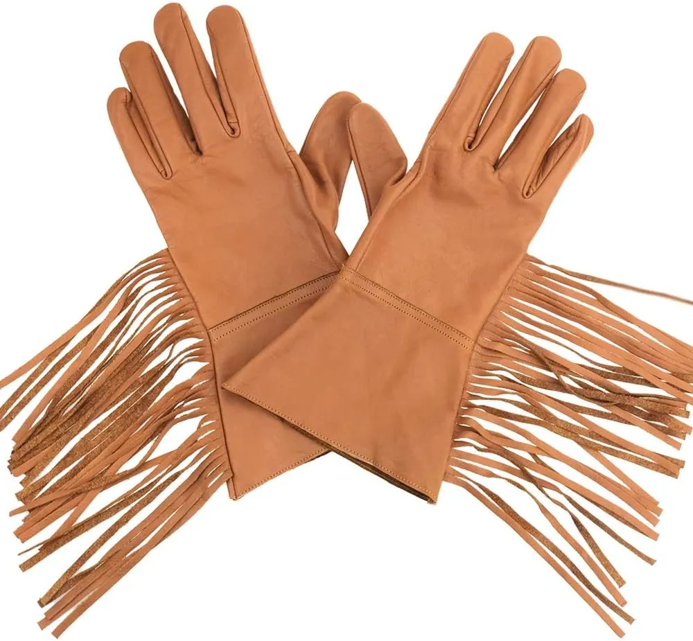 MEN'S WESTERN FRINGE Leather GAUNTLETS