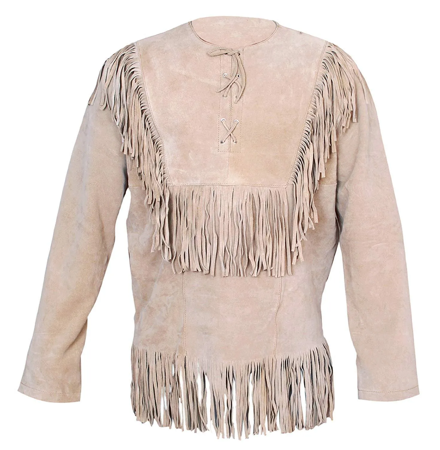 Men's Western Grey Buckskin Suede Leather Mountain Man Fringe Shirt MMS111