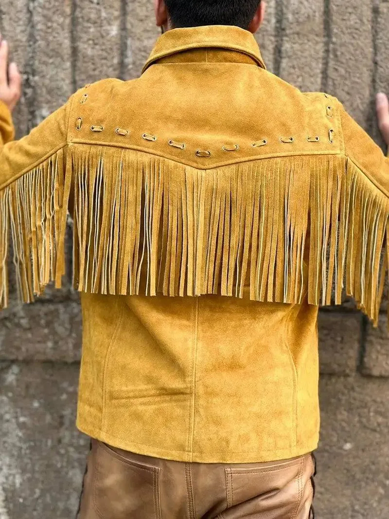 Men's Western Style Suede Leather Fringe Jacket