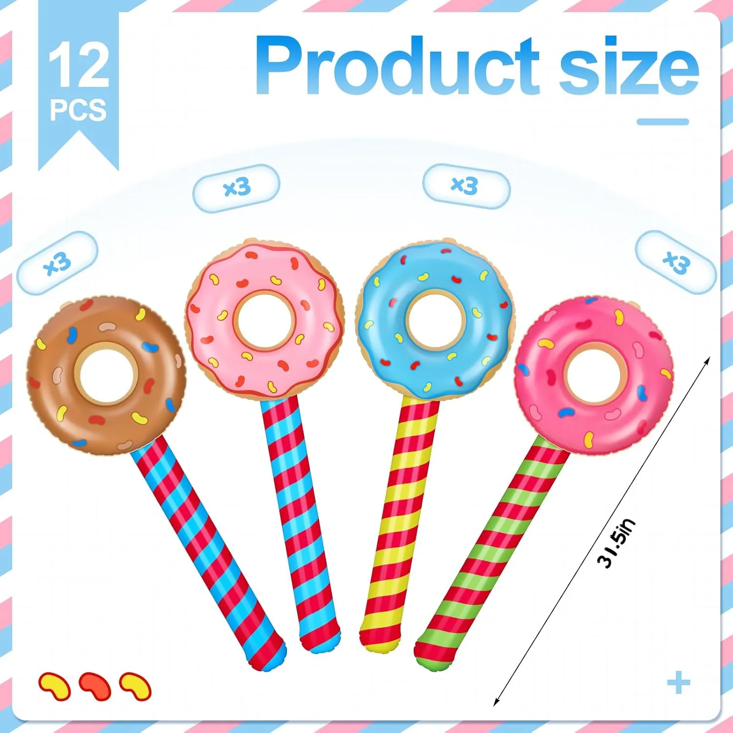 Meooeck 12 Pcs Inflatable Lollipop Assorted Inflatable Suckers Birthday Party Decoration Candy Balloons Props Favors for Swimming Pool, 4 Styles