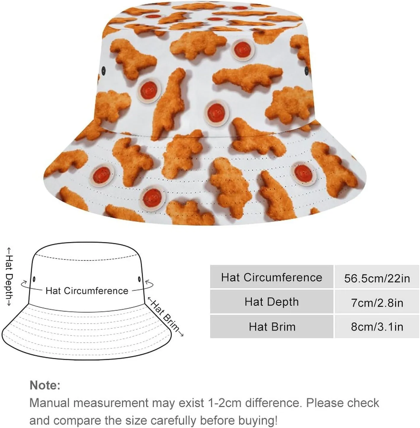Mercuryelf Chicken Nuggets Bucket Hat Gifts for Men Women, Unisex Packable Sun Cap, Fashion Fisherman Hat Summer Outdoor