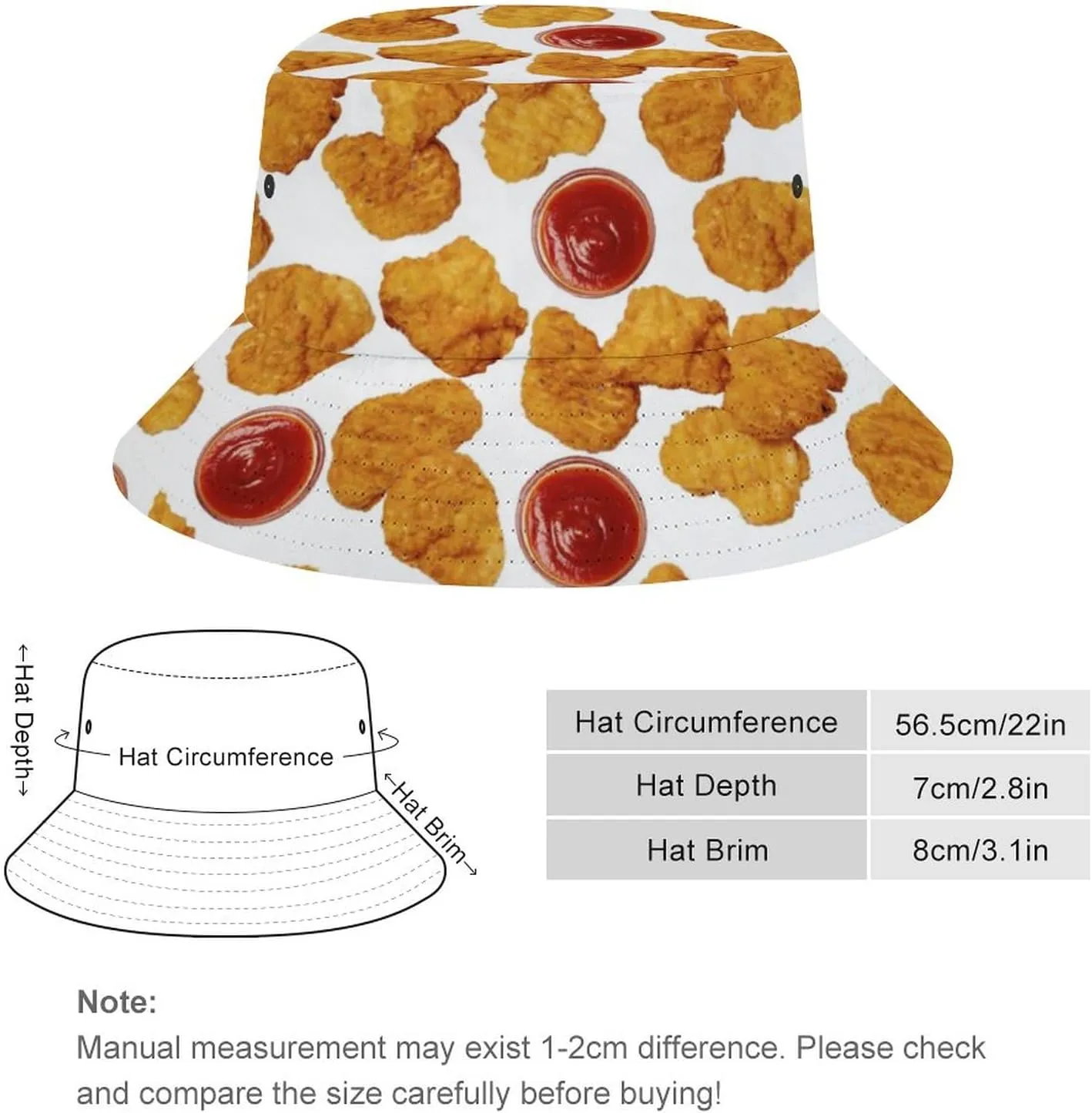 Mercuryelf Chicken Nuggets Bucket Hat Gifts for Men Women, Unisex Packable Sun Cap, Fashion Fisherman Hat Summer Outdoor
