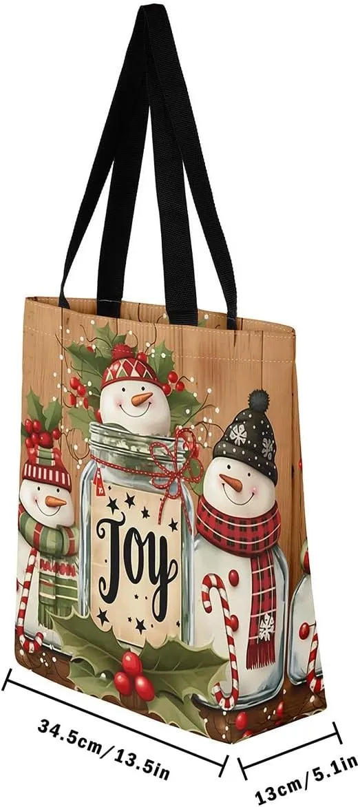 Merry Christmas Canvas Tote Bag Santa Claus Tote Bag Xmas Snowflake Shopping Grocery Bags