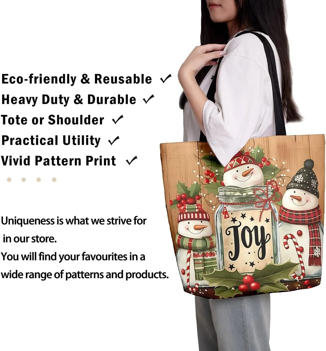 Merry Christmas Canvas Tote Bag Santa Claus Tote Bag Xmas Snowflake Shopping Grocery Bags