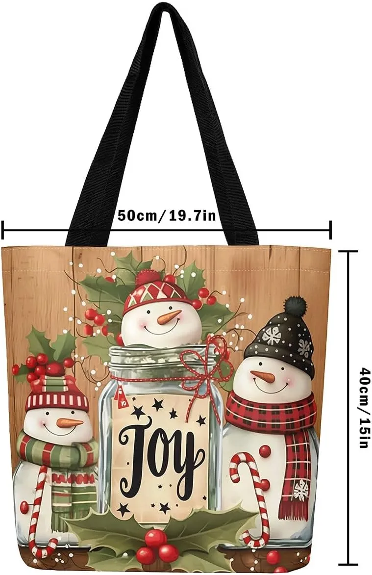 Merry Christmas Canvas Tote Bag Santa Claus Tote Bag Xmas Snowflake Shopping Grocery Bags