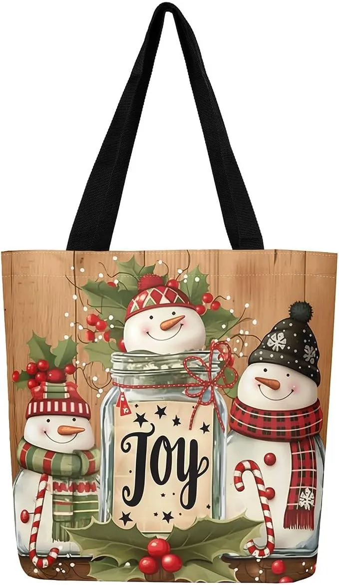 Merry Christmas Canvas Tote Bag Santa Claus Tote Bag Xmas Snowflake Shopping Grocery Bags