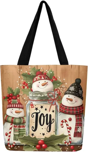 Merry Christmas Canvas Tote Bag Santa Claus Tote Bag Xmas Snowflake Shopping Grocery Bags