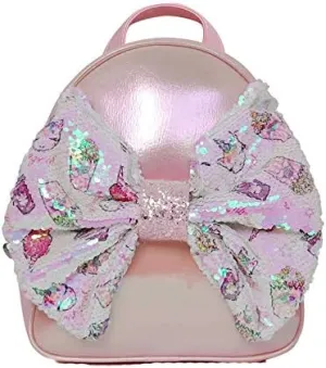 Metallic Miss Gwens Unicorn Snacks Sequins Bow Mini Backpack, Pink