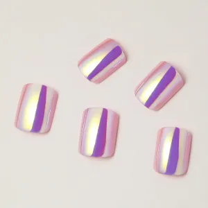 Metallic Purple Nail Polish, Shimmery Finish, Short Nails of 24pcs