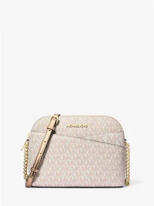 Micheal Kors Jet Set Travel Medium Metallic Signature Logo Dome Crossbody Bag Rose Gold
