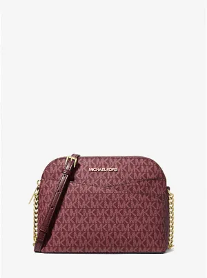 Micheal Kors Jet Set Travel Medium Signature Logo Dome Crossbody Bag Oxblood