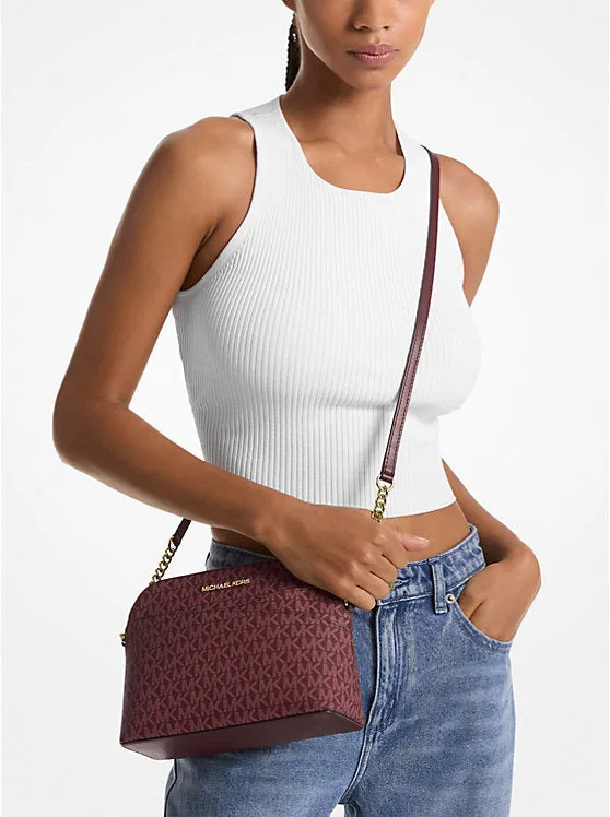 Micheal Kors Jet Set Travel Medium Signature Logo Dome Crossbody Bag Oxblood