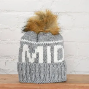 Midwest Beanie Faux Fur Pom: Grey/Ivory