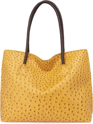 Milan Chiva Tote Bag for Women with Zipper Large Ostrich Vegan Leather Shoulder Purses and Handbags