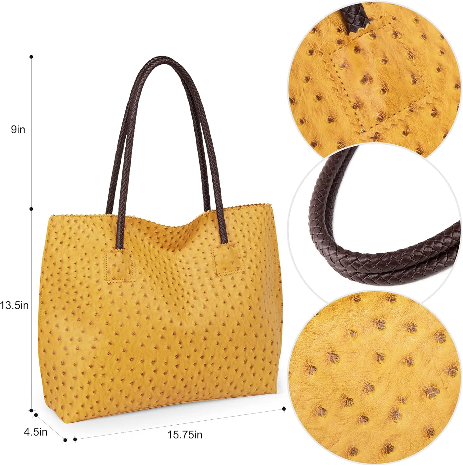 Milan Chiva Tote Bag for Women with Zipper Large Ostrich Vegan Leather Shoulder Purses and Handbags