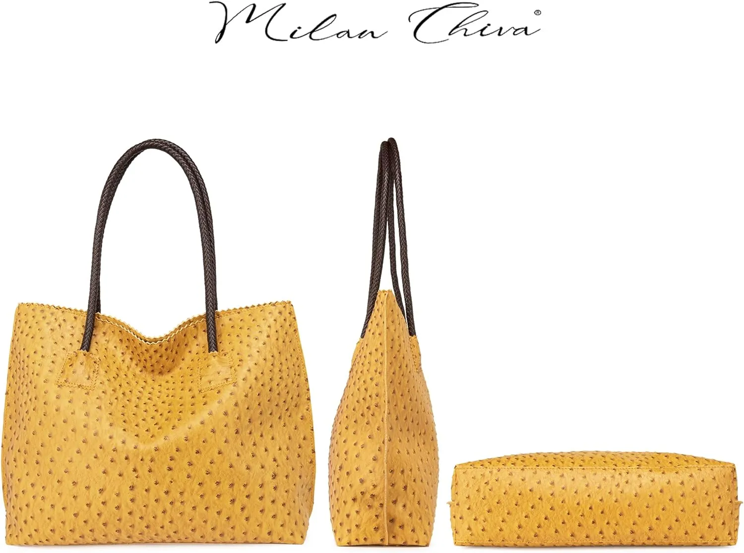 Milan Chiva Tote Bag for Women with Zipper Large Ostrich Vegan Leather Shoulder Purses and Handbags