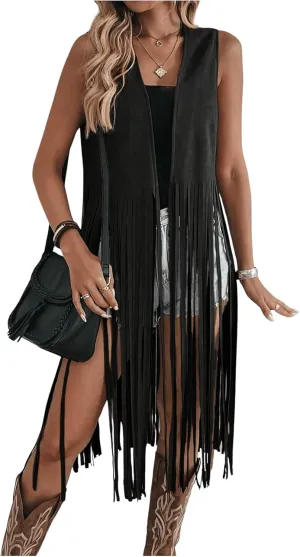 Milumia Women's Sleeveless Fringe Vest Faux Suede Western Cardigan Jacket