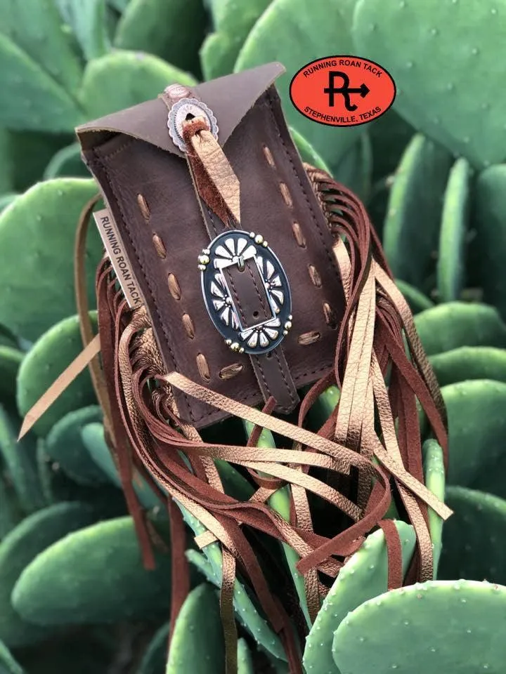 Mini Saddle Bag with Bronze Pop Stitch for Phone, Keys, Roping Powder, etc