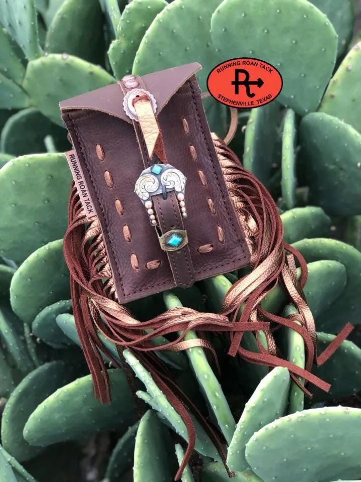 Mini Saddle Bag with Bronze Pop Stitch for Phone, Keys, Roping Powder, etc