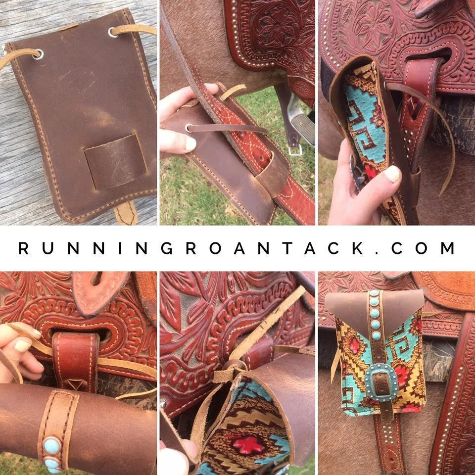 Mini Saddle Bag with Whisky Pop Stitch for Phone, Keys, Roping Powder, etc