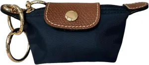 Mini Zipper Pouch Keychain | Coin Purse | Pouch for Essentials | Functional | Keychain | Bag Charm | Card Holder | Cash Pouch | Genuine Leather and Nylon (Navy Blue)