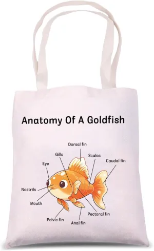 MNIGIU Goldfish Lover Gift Goldfish Anatomy Shoulder Bag Sea Creature Tote Bag Fishkeeper Gift Aquarist Gift