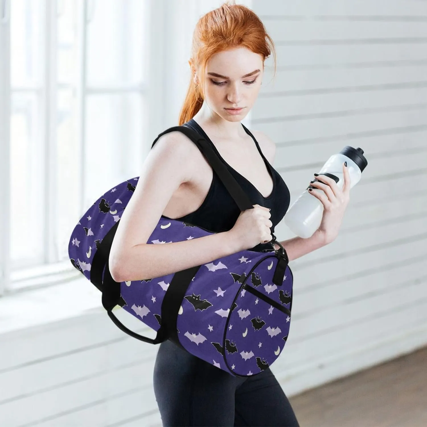 MNSRUU Sports Duffel Bags, Bats Thank The Moon Athletic Gym Bag Overnight Workout Travel Tote Luggage for Men Women Yoga