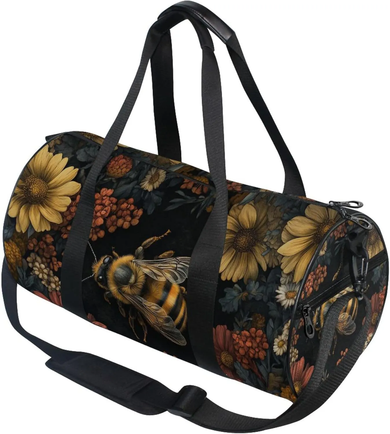 MNSRUU Sports Duffel Bags, Bee Surrounded by Flowers Athletic Gym Bag Overnight Workout Travel Tote Luggage for Men Women Yoga