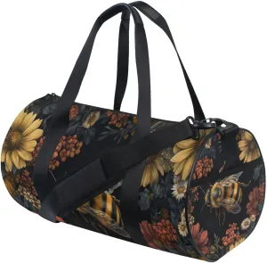 MNSRUU Sports Duffel Bags, Bee Surrounded by Flowers Athletic Gym Bag Overnight Workout Travel Tote Luggage for Men Women Yoga