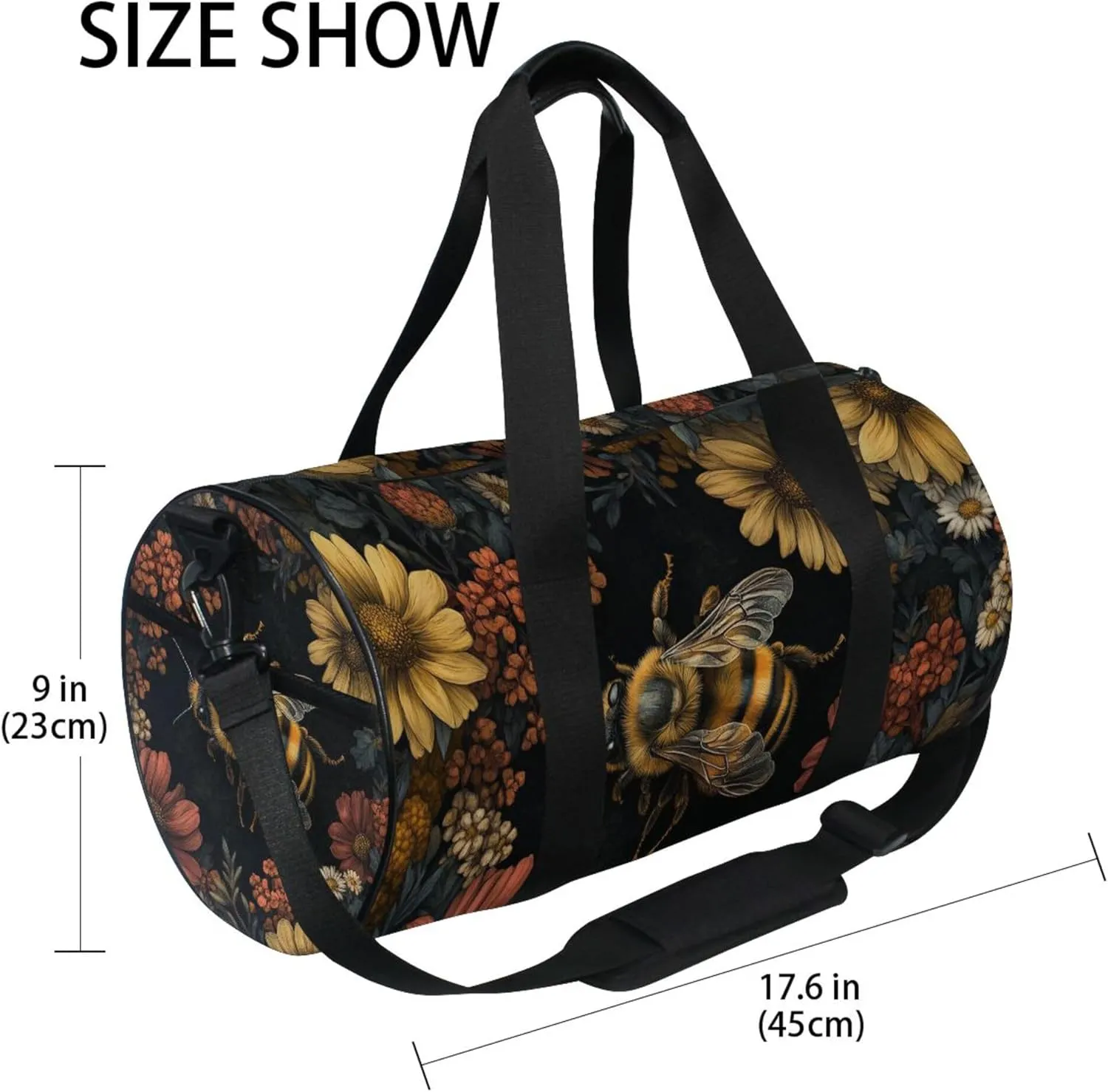 MNSRUU Sports Duffel Bags, Bee Surrounded by Flowers Athletic Gym Bag Overnight Workout Travel Tote Luggage for Men Women Yoga